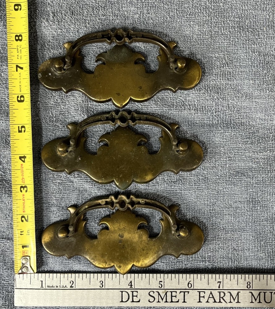 Vintage Drawer Handle Pulls - Large Drop Bail Pull Handles - Brass - Set of 3