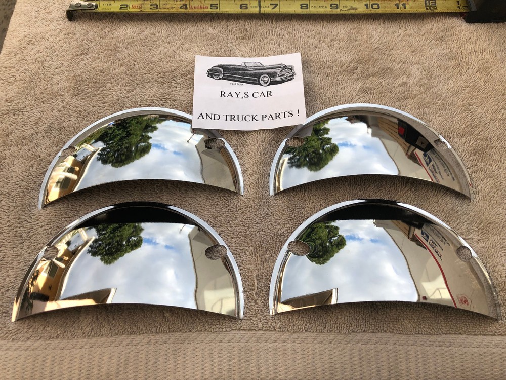 CHROME METAL VINTAGE STYLE HALF MOON HEAD LIGHT COVERS ( 4-HEADLIGHTS )
