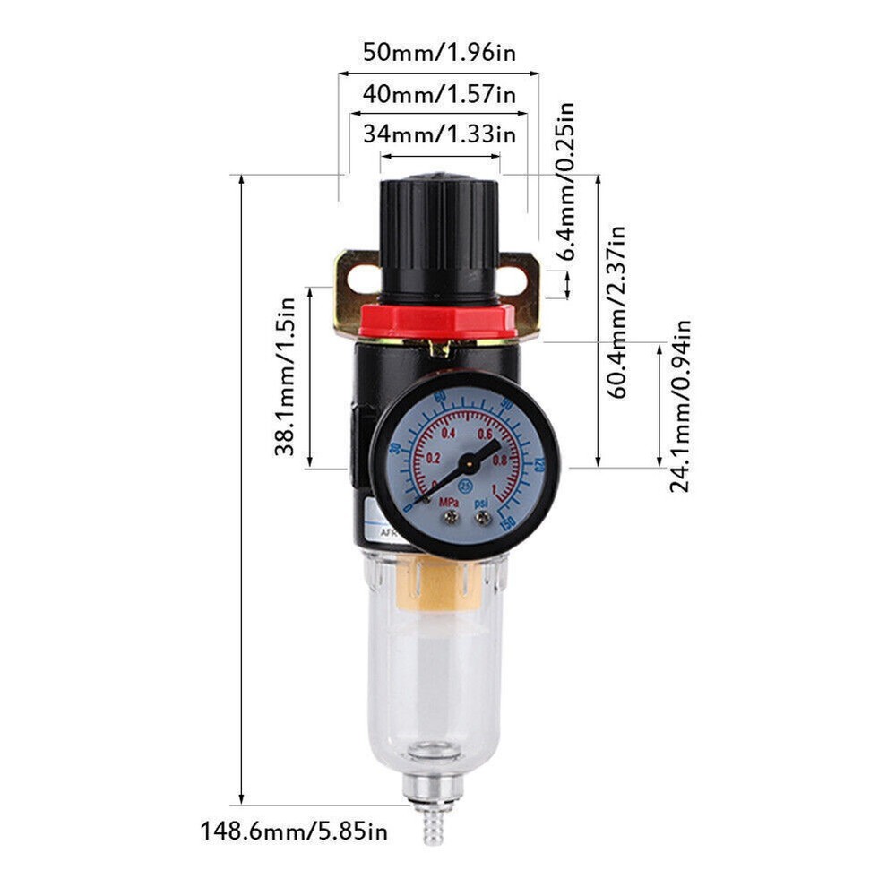 1/4" Air Compressor Filter Regulator Water Pressure Moisture Trap Separator