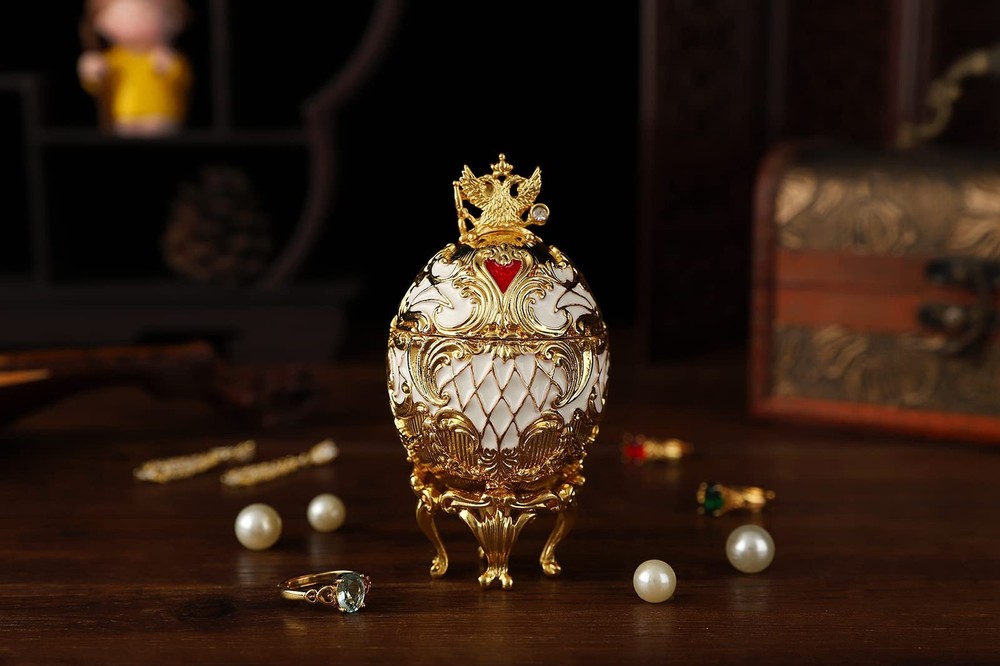 FASSLINO Easter Egg Trinket Boxes Classic Enamel Hand-Painted small, White