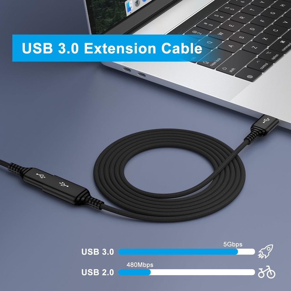 USB Extension Cable 6FT, 2 Pack Extender High Speed USB3.0 Black