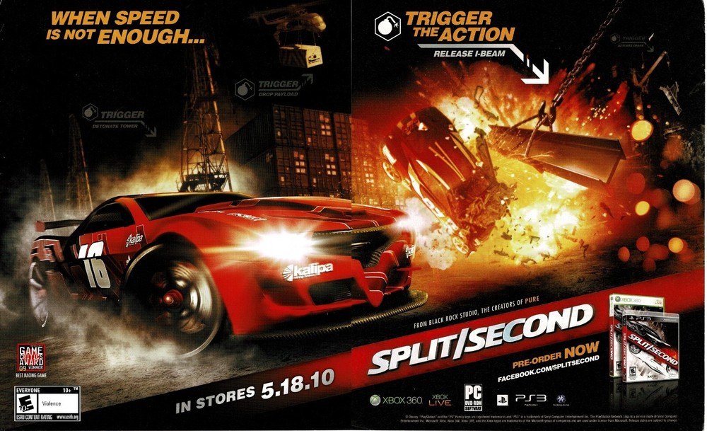 2010 Split Second Video game 2-page Vintage Print Ad
