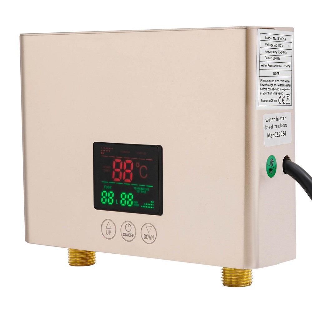 3000W Mini Electric Water Heater Wall Mounted Tankless Water Heater 86℉-131℉