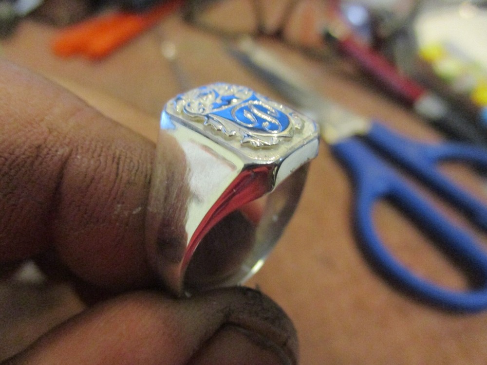 Men's Ring Shield with Engraving Personalized Silver 925/1000