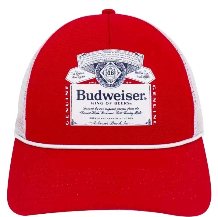 Budweiser Bottle Label Rope Trucker Hat Red