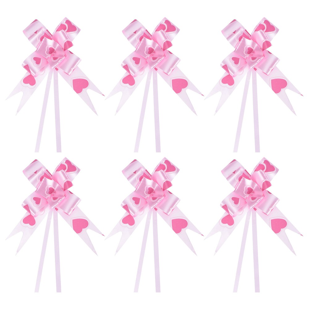 100Pcs 3.3inch Pull Bows Ribbon Gift Wrapping Pull Bow Heart Pattern Pink