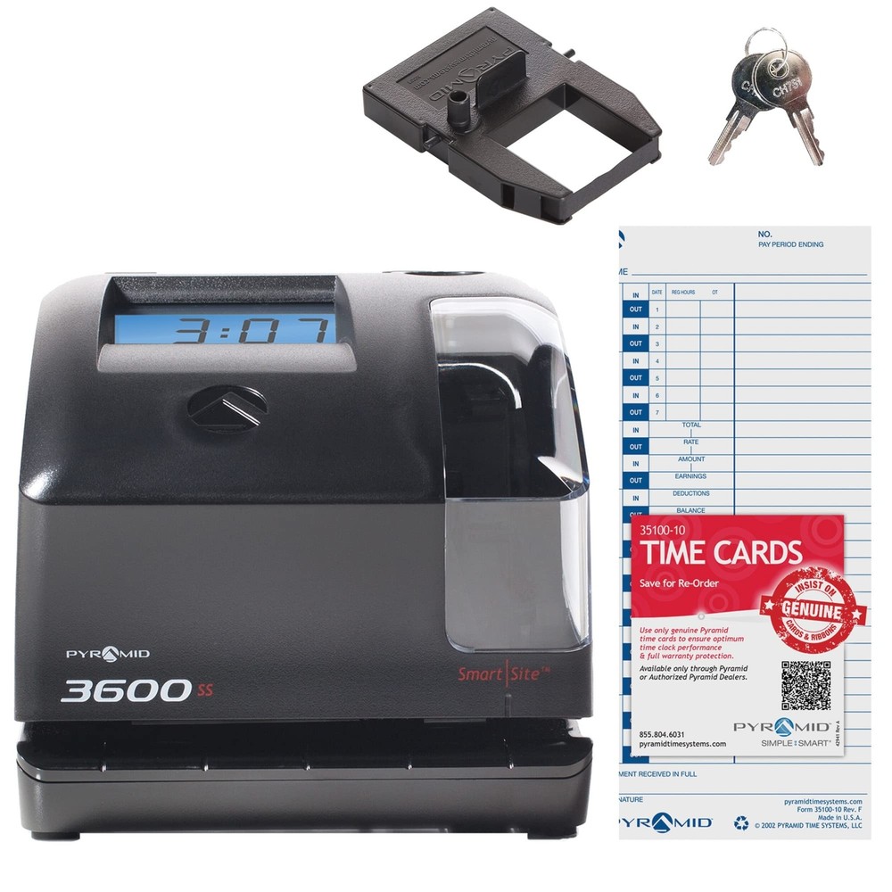 Pyramid Time Systems Model 3600SS SmartSite Time Clock and Document Stamp, Sm...
