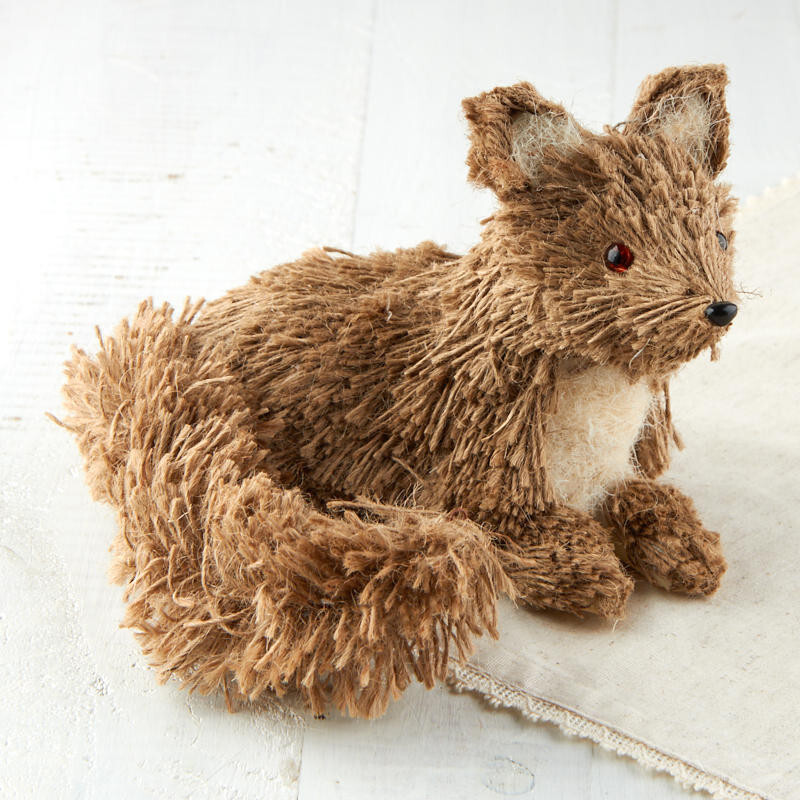 8" Long Buri Sitting Fox Table Top / Shelf Decoration