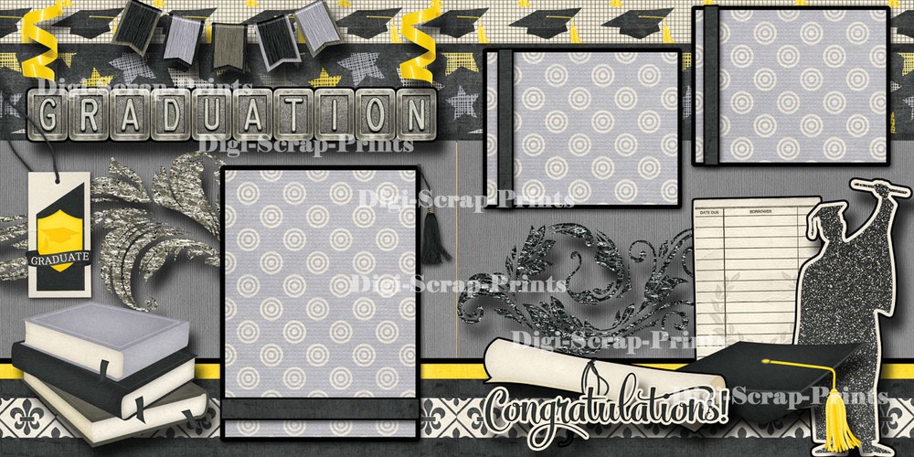 Graduation Boy 2 premade scrapbook pages layout printed paper piecing digiscrap