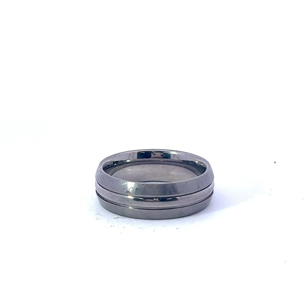 Titanium Domed Polished Grooved Stripe Satin Edge 7.5mm Band Ring