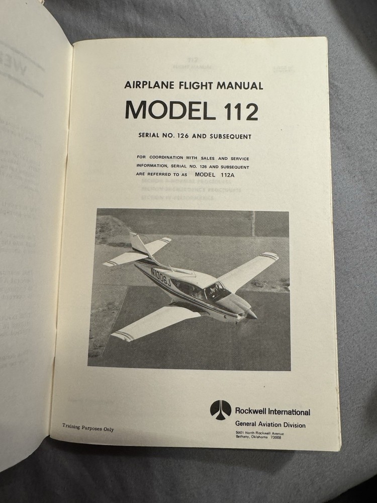 Rockwell International Model 112A Flight Manual & Manufactures Data