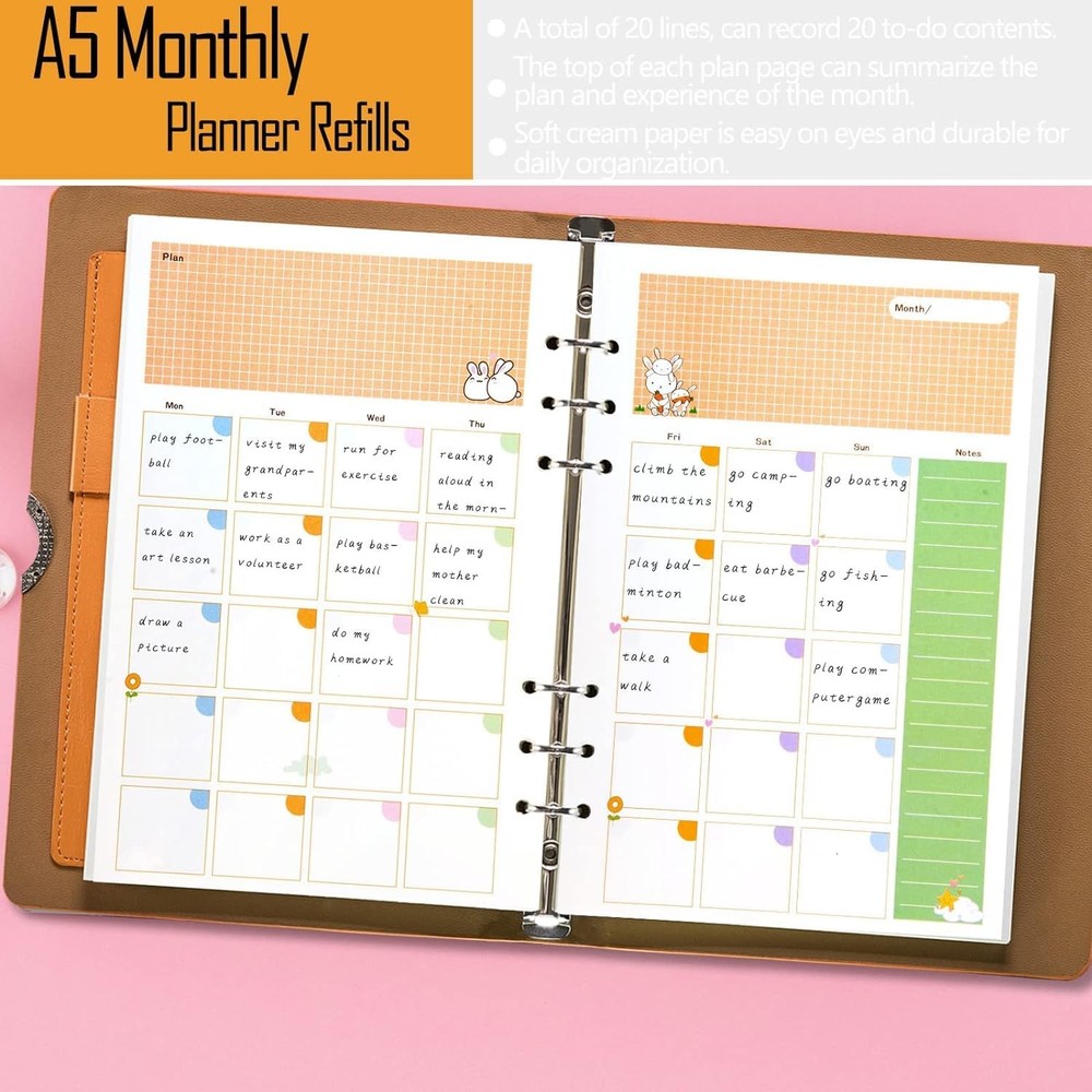 Rancco A5 Planner Inserts Monthly Junior Size, Refills