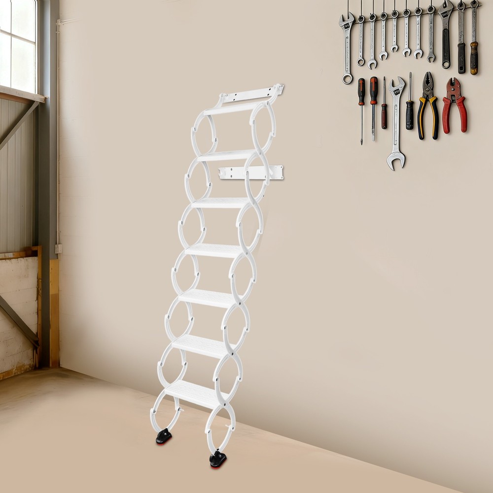 7-Steps Villa Retractable Folding Stair Wall Mounted Folding Ladder Step Ladders