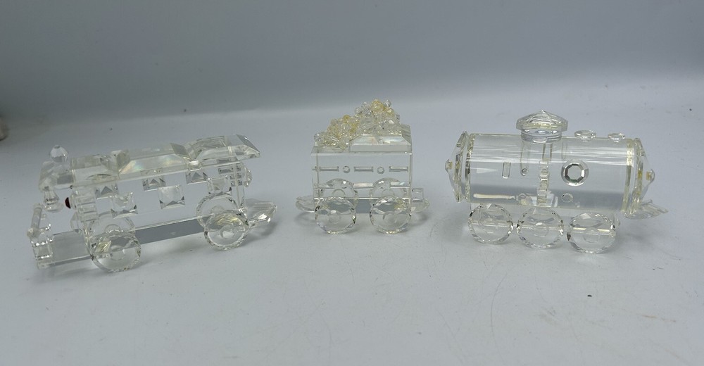 Handcrafted Crystal Glass Small 3 piece Signed Train Set