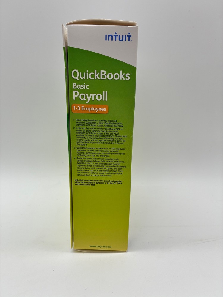 Intuit QuickBooks Basic Payroll Software 1 Year Subscription 1-3 Employees New