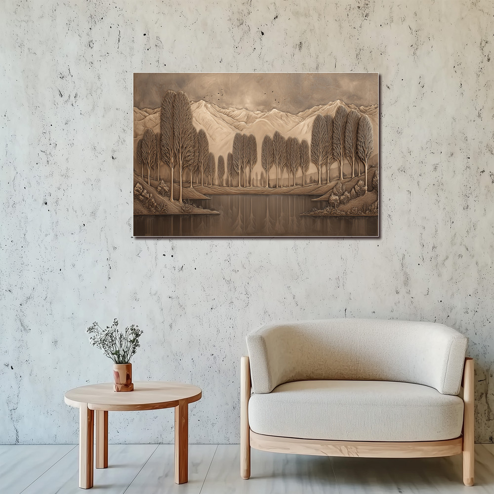 Copper Look Nature Landscape Glass Backsplash • Rustic Wall Art Panel