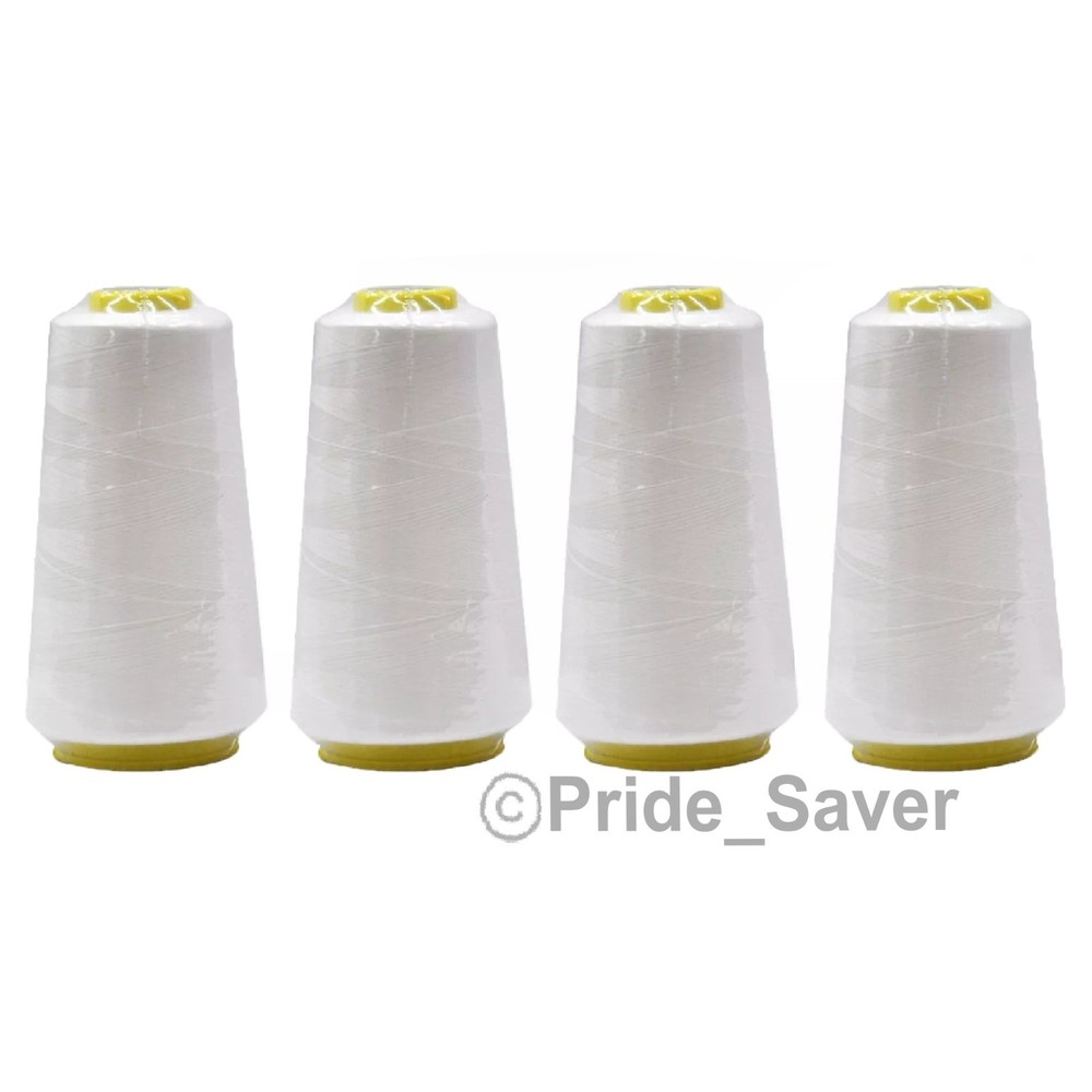 2500 Yard Each Spools WHITE Sewing Thread All Purpose 100% Polyester (4 Pack)