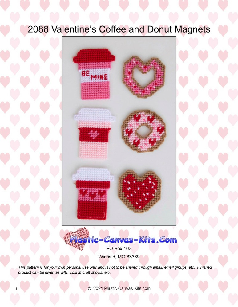 Valentine's Day Coffee and Donuts Magnets-Plastic Canvas Pattern or Kit