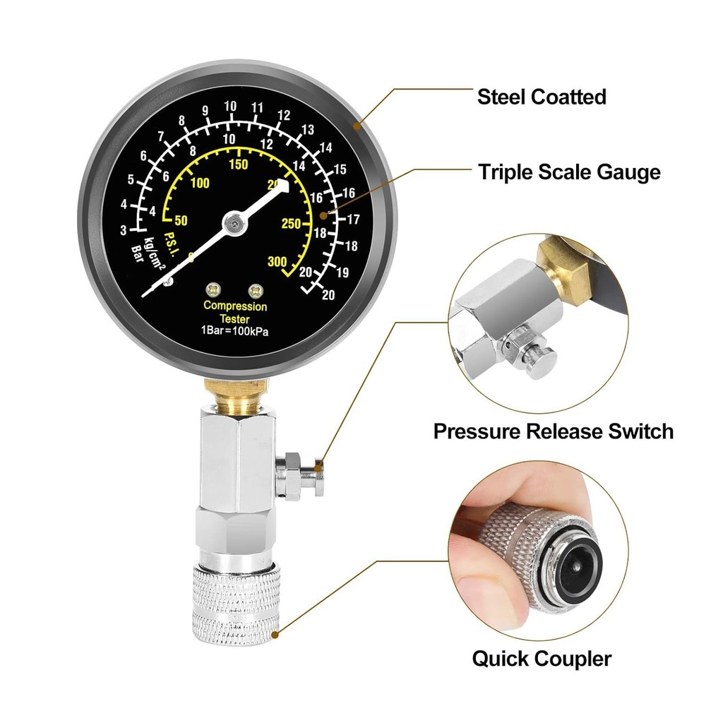 Portable Engine Compression Tester with Spark Plug Diagnostics for Fast Analysis