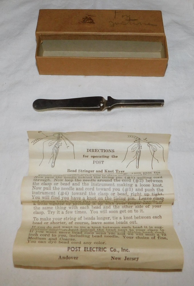Vintage Bead Stringer & Knot Tyer Directions Original Box Post Electric Co. Inc.