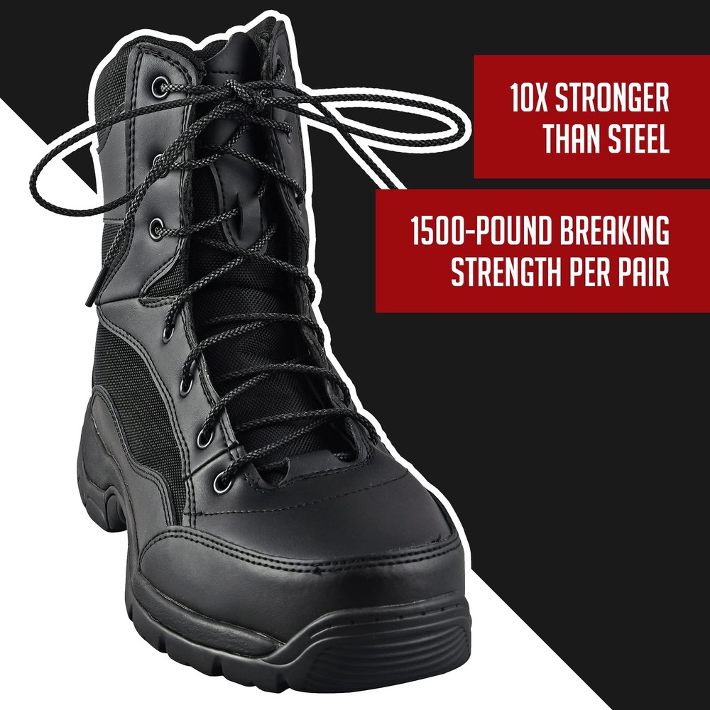Unbreakable Round Bootlaces Waterproof Fire Resistant 1500 Lb Strength Pair