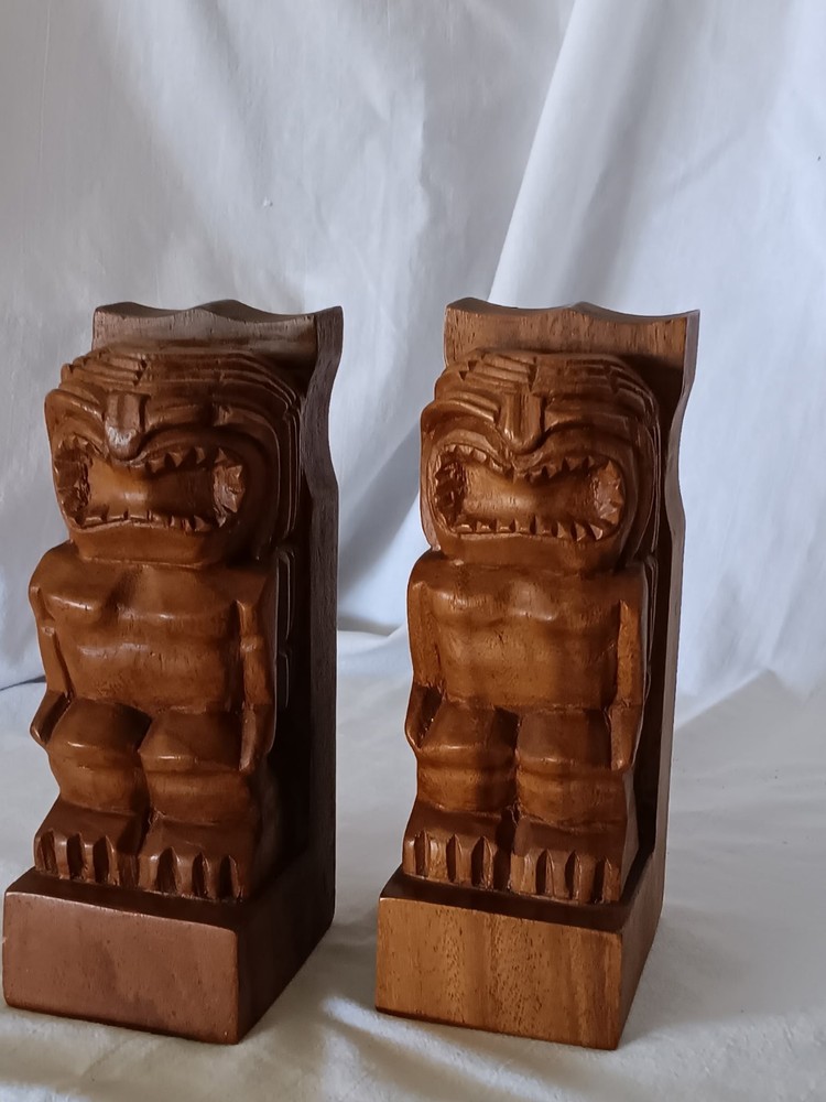 Mid Century Tiki Bookends 8" Tall