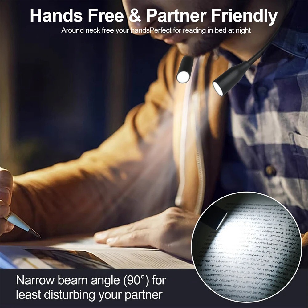 USB Rechargeable LED Neck Light with 360° Flexible Design for Reading and Study