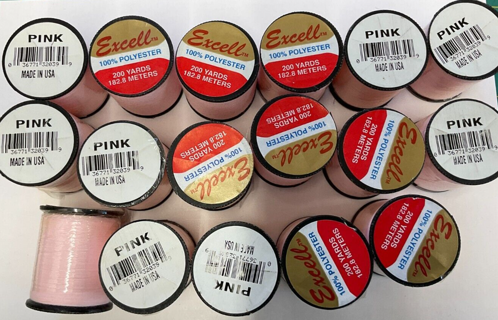 A-E EXCELL THREAD - POLYESTER - PINK, 200 YDS PER SPOOL, PACK OF 17