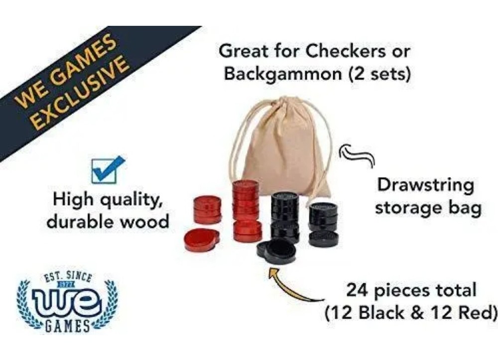 WE Games Wood Checkers with Stackable Ridge - Red/Black