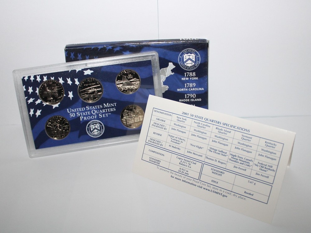 2001 Proof State Quarter Set Gem DCAM (Clad) - (OGP) 5 coins