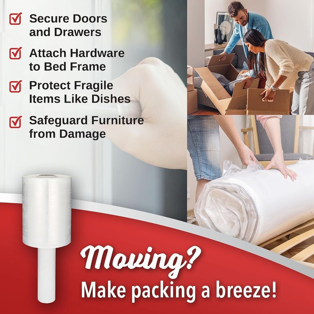 Multi-Purpose 80 Gauge Mini Stretch Wrap, 2 Pack 5 Inch Rolls for Packing