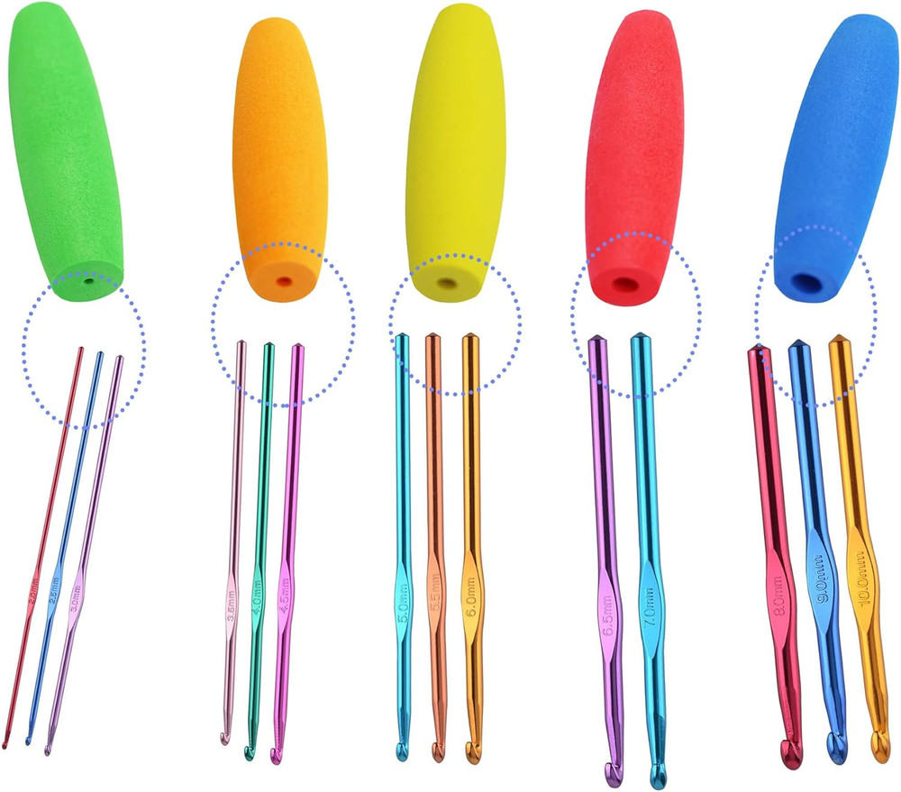 MEYAGO 5PCS Crochet Hook Grips Set Ergonomic Crochet Hook Handle Multi-Size Ergo