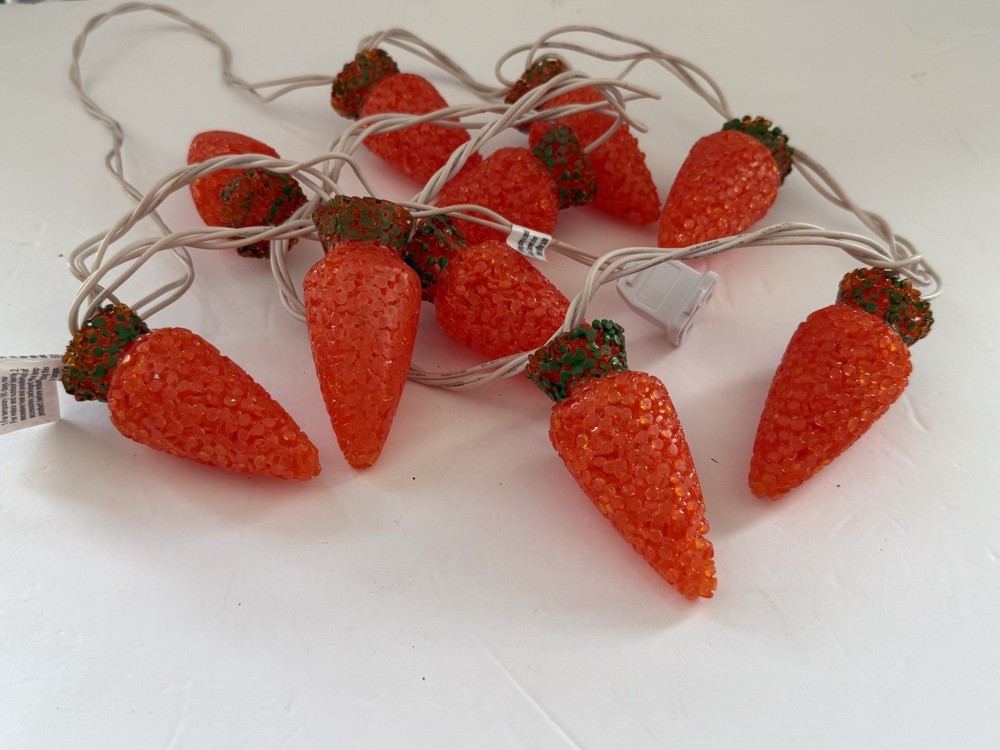 Vintage Easter Carrot String Of 10 Lights Melted Popcorn