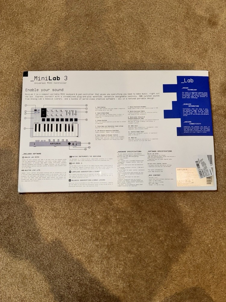 Arturia MiniLab 3 Mini Hybrid Keyboard Controller Creative Software (White)