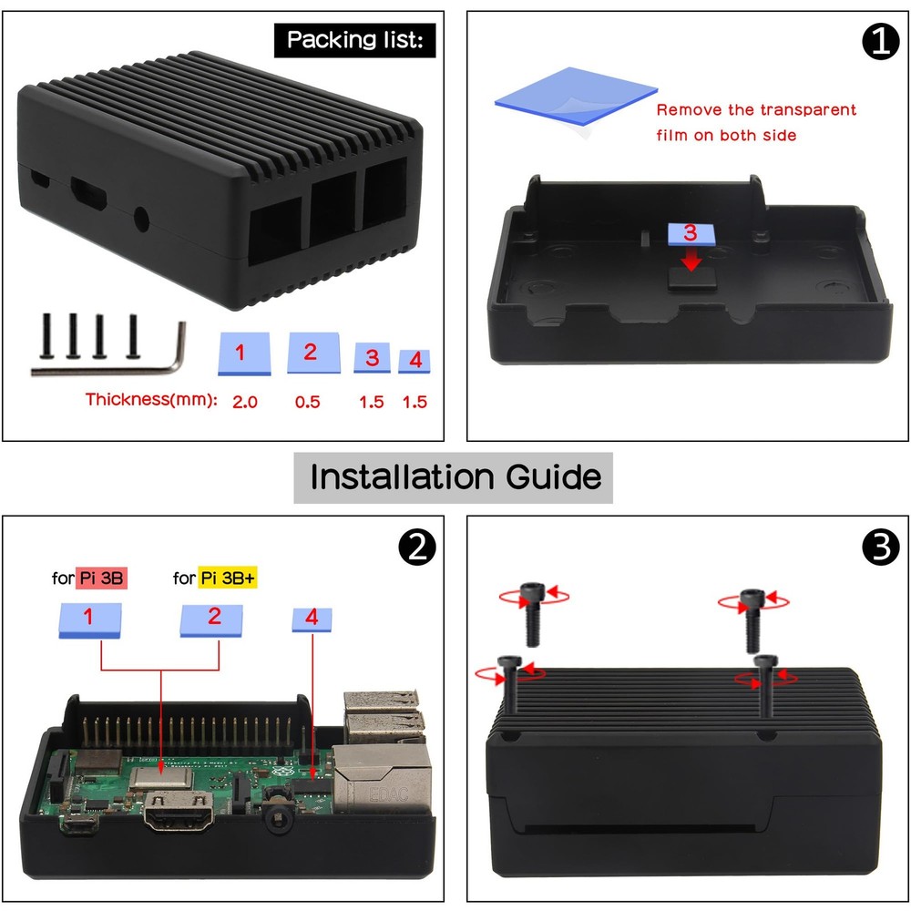 Raspberry Pi 3 B+ Aluminum Case, Heavy Duty Passive Cooling Design