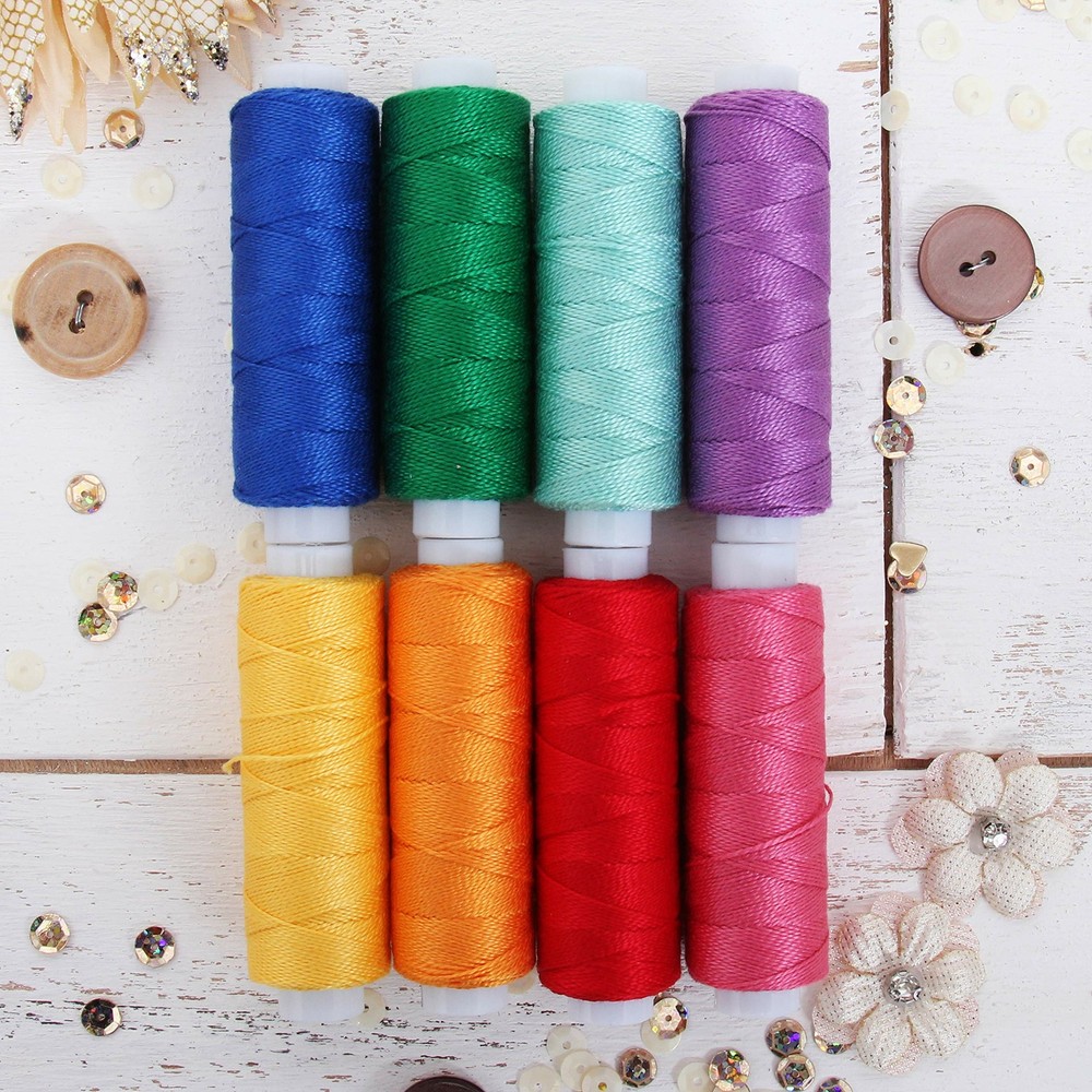 Threadart 8 Color Pearl Cotton Thread Set Confetti Colors | 75yd Spools Size 8
