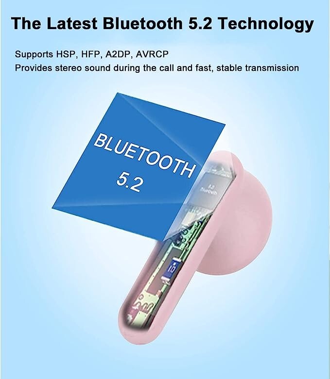 Bluetooth Wireless Earbuds with Built-in Microphone in Pink