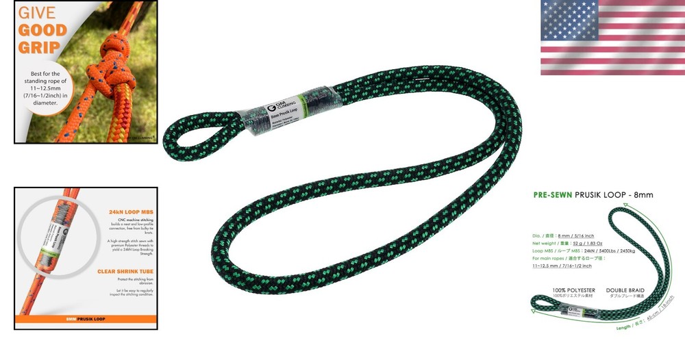 Compact 8mm Prusik Loop 18” - High Tensile Strength for Rigging and Climbing