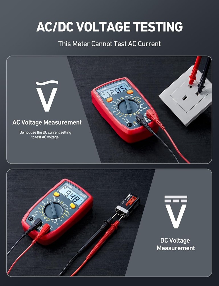 Versatile Battery-Powered Digital Multimeter with LCD Backlight for Safe Testing
