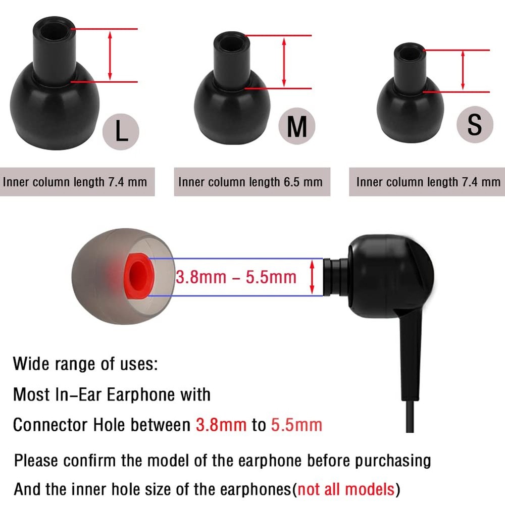 Replacement Earbud Tips Silicone Ear Tips for in- Ear Headphones Eartips Tips...