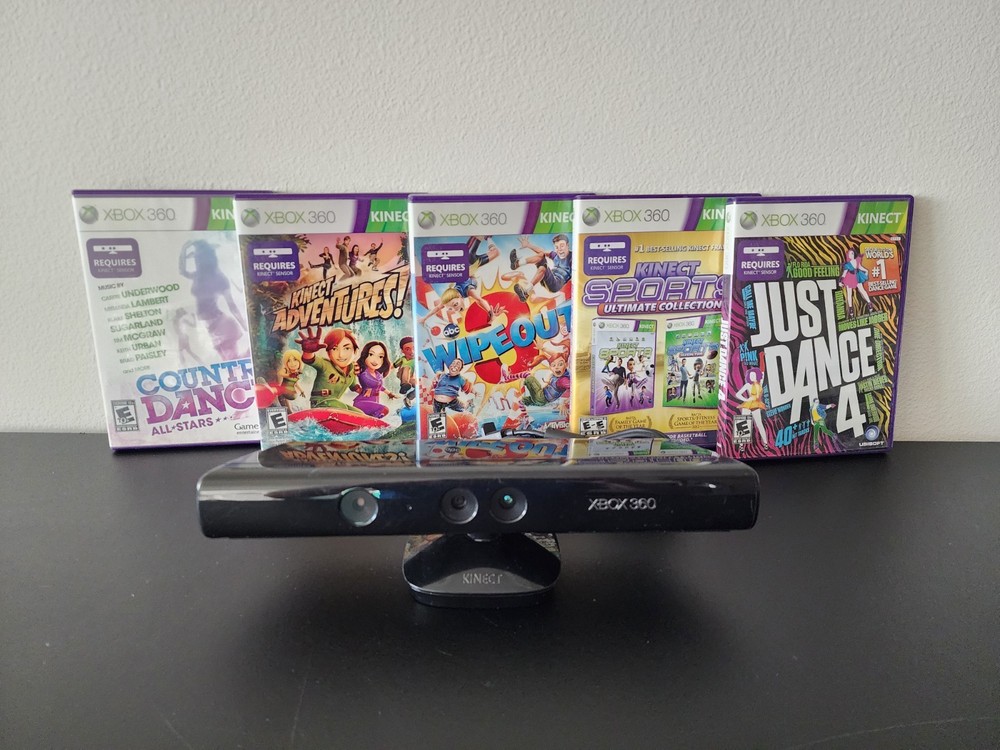 Xbox 360 Kinect Motion Sensor Bar &  Games Lot Bundle - Tested and Working