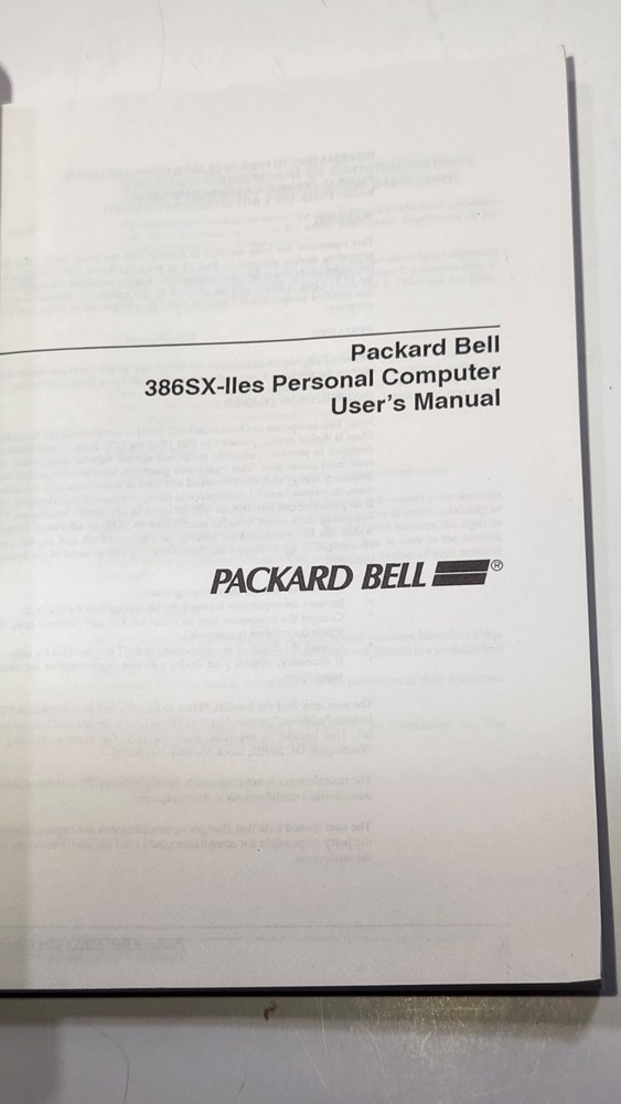 Packard Bell 386SX-11es User's Manual Paperback Book