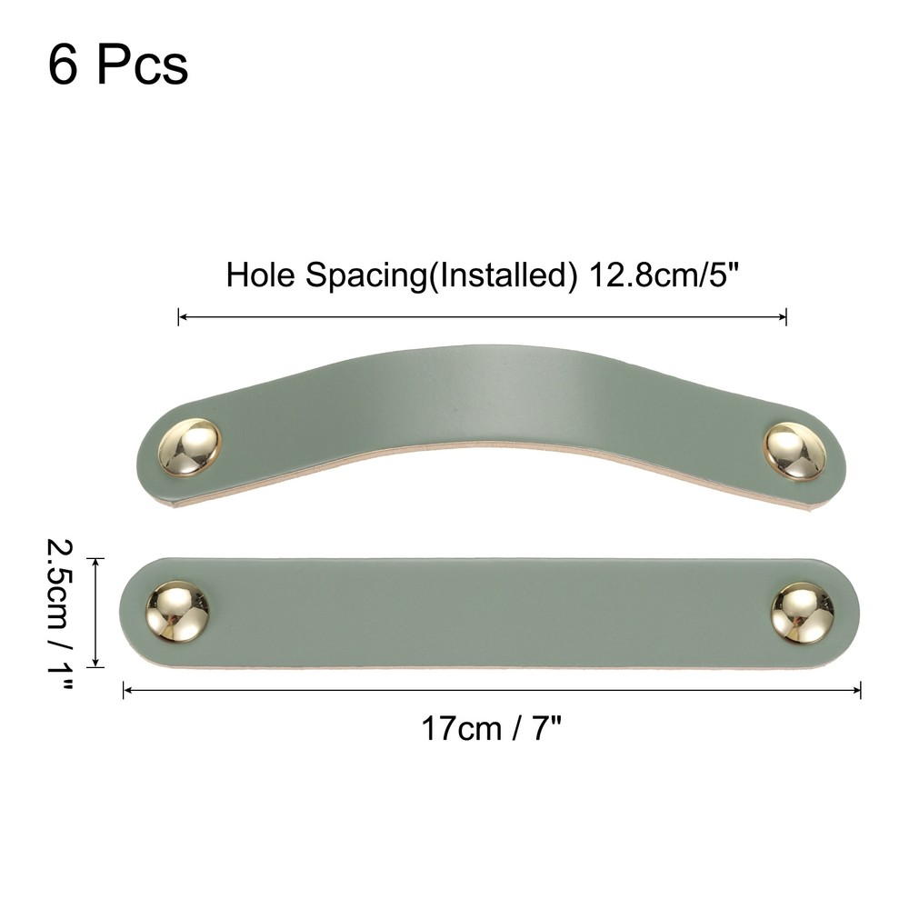6 Packs Leather Drawer Pulls Double Hole Knobs, Blue/Gold(Hole Spacing:128mm)