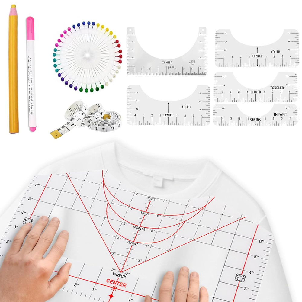 10 Pieces Tshirt Ruler Guide for Vinyl Alignment,Round Ruler for Alignment Measu