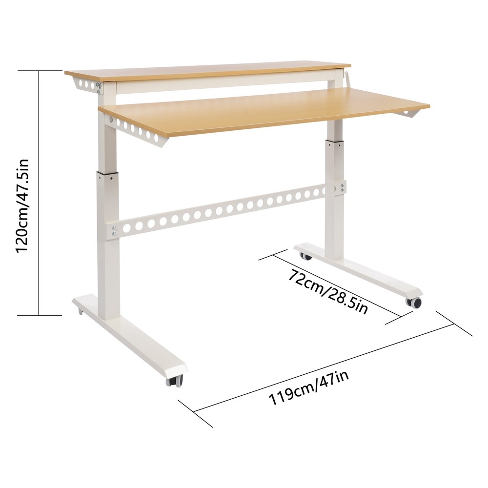 2-tier Standing Desk Adjustable Rolling Compiter Desk With Crank Handle