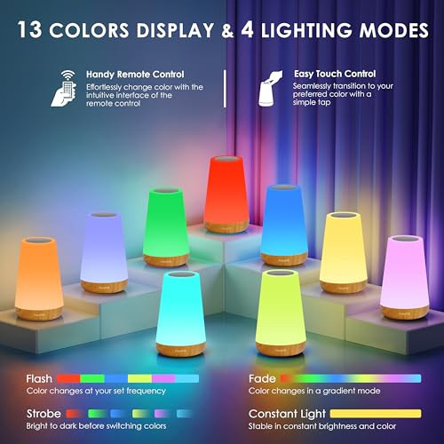 LED Night Light Bedside Lamp Touch and Remote Control Dimmable A - Light Brown