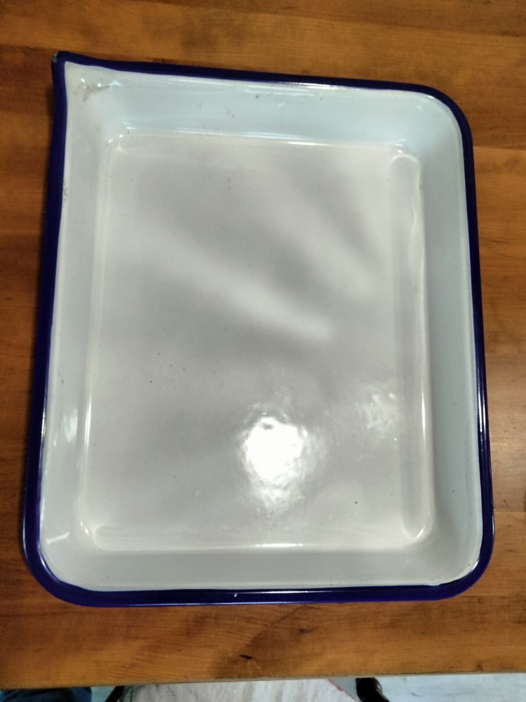 Enamelware White & Blue  Rectangle PHOTO FILM PROCESSING TRAY Vintage