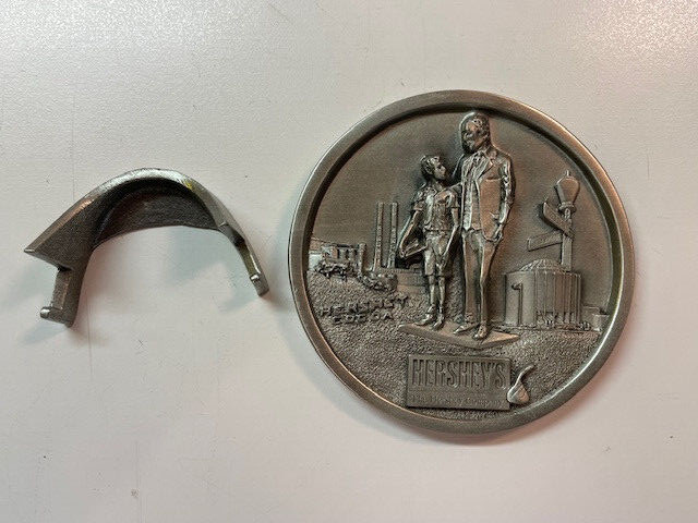 Vintage Hershey Medallion Recognition Award & Stand w/ Milton Hershey & Student