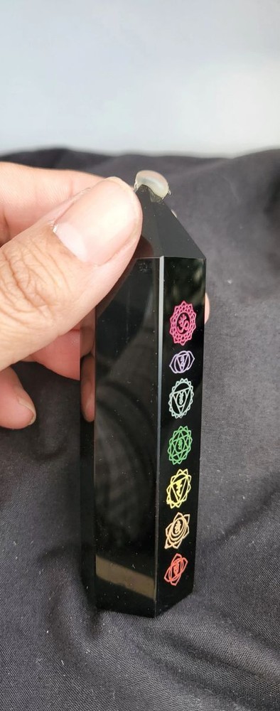 Obsidian Tower Point Carved Chakra 3.7 "