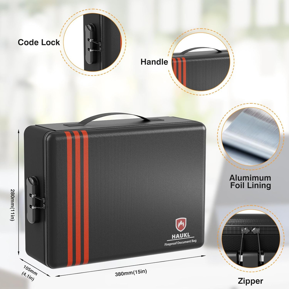 Fireproof Document Box with Lock, Hard Case Files Safe Organizer, 8-Layer Firepr